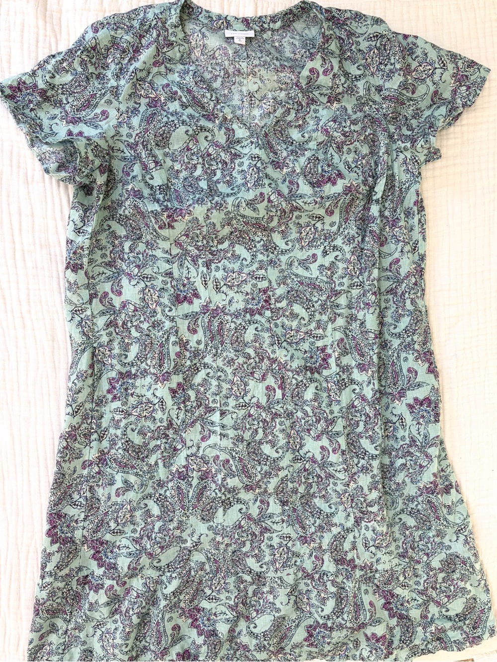 J Jill Love Linen Paisley Dress XL Tall Mint Purple Boho Cottagecore